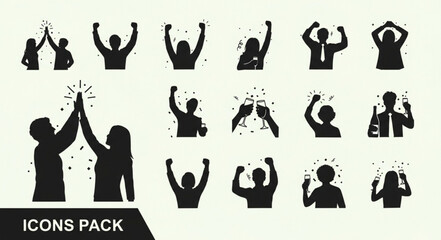 Collection of celebratory silhouette icons showing success and achievement.