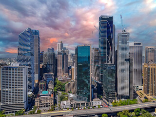 Fototapeta premium 5 February 2026 Aerial View of Sydney CBD High rise buildings on Sydney Harbour Circular Quay on a nice Summer day beautiful Sky in Sydney NSW Australia