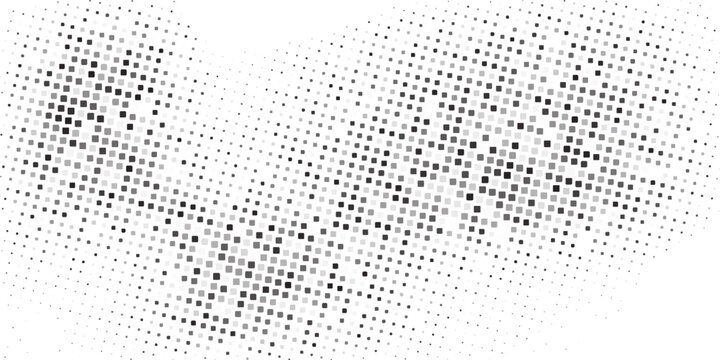 Abstract Black Rounded Square Halftone Pattern on White Background. Modern Monochrome Pixel Gradient Texture. Minimalist Vector Illustration for Tech Branding, Digital Art, and Professional Media.