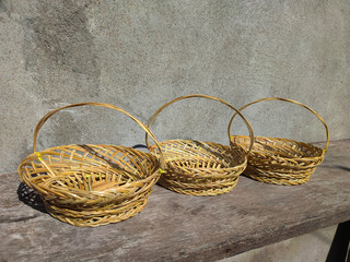 Three Handwoven Baskets in Bright Sunlight