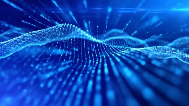 Abstract blue digital wave background with flowing particles, perfect for technology concepts.