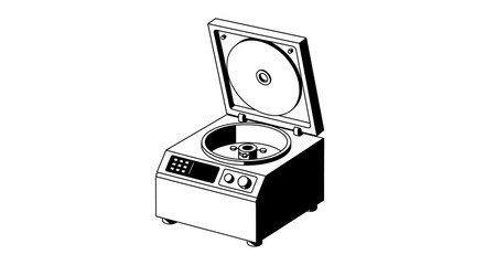 Fototapeta premium An open compact disc player displaying a disc inside viewed from a slightly elevated angle