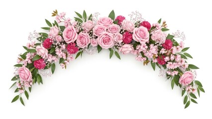 Elegant floral arch arrangement with pink roses and delicate greenery