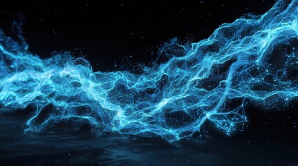 Glowing blue energy wave flowing through dark space