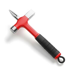 Multi-tool device with hammer and screwdriver features on a textured handle against a plain background viewed from directly above