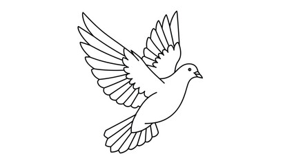 Fototapeta premium Simple black and white line art illustration of a dove in flight for coloring or use as a symbol of peace.