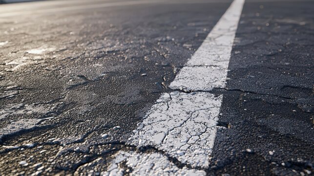 アスファルトの白線接写