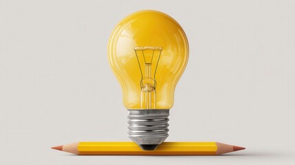 Yellow light bulb on pencil representing idea