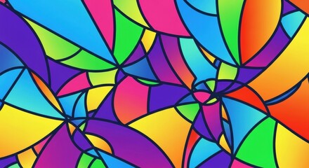 Seamless vector pattern featuring an abstract colorful background of geometric glass circles and floral mosaic ornaments in a vintage stained glass window design