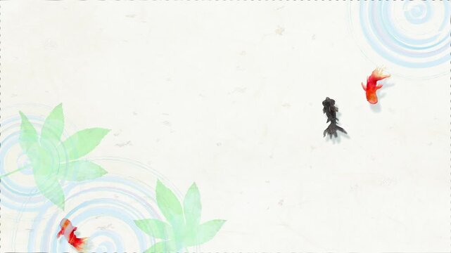 Watercolor Goldfish Loop Background Animation, Japanese Summer Fish, Seamless, Copy Space, 4K(15sec)