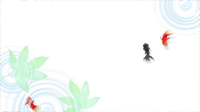 Watercolor Japanese Goldfish Pond Top View Seamless Loop Background,Swimming Kingyo with Water Ripples 4K｜水彩　金魚　池　背景　ループ　和風　夏　動画素材　和　4k　social media,youtube
