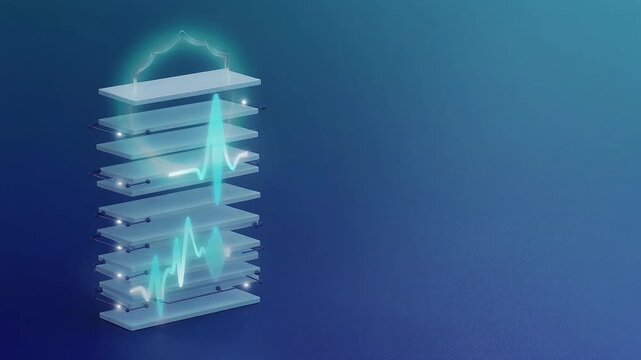 Secure Healthcare Data Records with Shield and Heartbeat Line on Blue Background