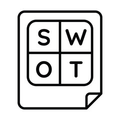 Fototapeta premium Black and white swot analysis diagram icon for business presentations and reports, corporate strategy planning, market research, and academic projects.