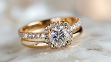 Luxury gold diamond engagement ring sparkle