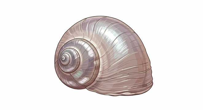 A detailed illustration of a single, empty gastropod snail shell with a prominent spiral pattern and subtle texture, isolated on a white background.