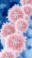 Vibrant pink and blue flowers blooming gracefully on a contrasting blue background canvas.