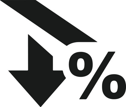 Percentage sign with downward arrow icon symbol graphic illustration