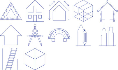 Fototapeta premium Minimalist Blueprint Icons for Architecture and Design architectural drawing CAD design
