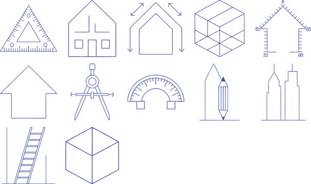 Minimalist Blueprint Icons for Architecture and Design architectural drawing CAD design