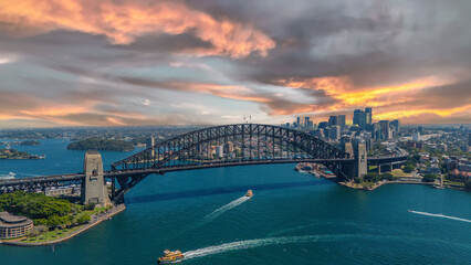 Obraz premium 5 February 2026 Aerial View of Sydney Harbour Circular Quay cruise Liner on a nice Summer day beautiful Sky in Sydney NSW Australia