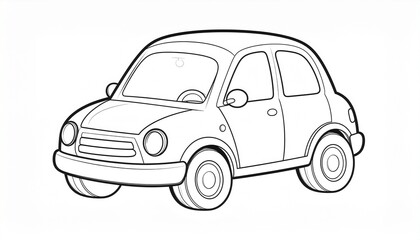 Obraz premium A simple black and white line art illustration of a charming cartoon car, featuring a thick, clean outline and a friendly design, perfect for children's books or automotive-themed graphic projects