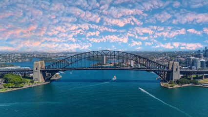 Fototapeta premium 5 February 2026 Aerial View of Sydney Harbour Circular Quay cruise Liner on a nice Summer day beautiful Sky in Sydney NSW Australia