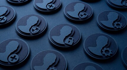 User Profile Icons with Gear Symbol and Add Sign on Dark Background for Technology Interface