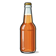 Clear Glass Bottle Filled With Amber Colored Beverage Containing Bubbles and Foam