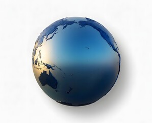 Glossy 3D Globe Representing Earth with Blue Ocean and Shiny Landmasses in Graphic Design