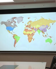 Colorful World Map Showing Geographical Distribution and Regional Diversity in Educational Setting