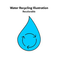 Flat vector icon illustrating water recycling with circular arrows and water drop symbols, representing sustainable water management, reuse systems, and eco friendly conservation concepts.