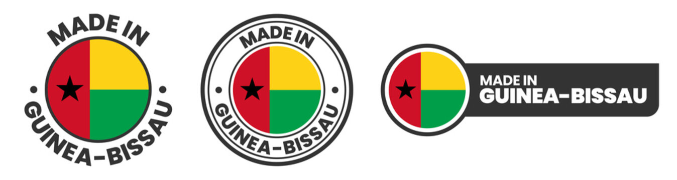 Made in guinea bissau labels, stamps, badges with guinea bissau flag template icon set