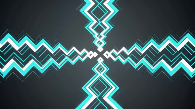 Abstract Neon Blue And White Zigzag Pattern On Dark Background