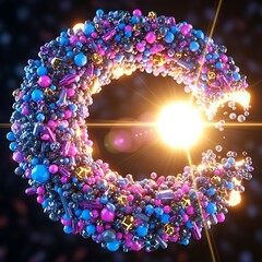 Abstract 3D Letter C Made of Colorful Spheres and Geometric Shapes.