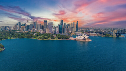 Obraz premium 5 February 2026 Aerial View of Sydney Harbour Circular Quay cruise Liner on a nice Summer day beautiful Sky in Sydney NSW Australia