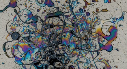 Abstract Painting With Vibrant Colorful Splotches and Black Streaks