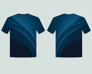 T-shirt design template. Vector illustration. Front and back view with abstract blue wave
