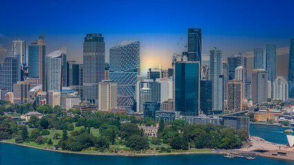 Fototapeta premium 5 February 2026 Aerial View of Sydney Harbour Circular Quay cruise Liner on a nice Summer day beautiful Sky in Sydney NSW Australia