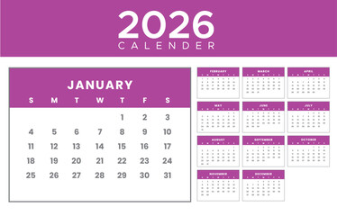 2026 Monthly Calendar Template &ndash; Clean Professional Yearly Planner with Week Grid, Modern Layout for Office, Print and Digital Use