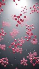 Abstract 3D Rendering of Pink Molecules Floating in a Misty Environment.