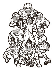 Fototapeta premium American Football Sport Team Group of Players Mix Action Cartoon Graphic Vector