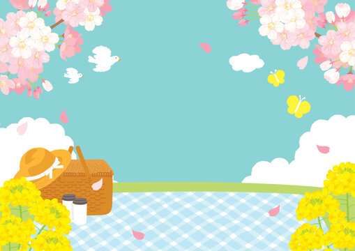 春のピクニック　風景イラスト