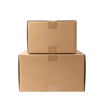 Two stacked cardboard boxes isolated on transparent background