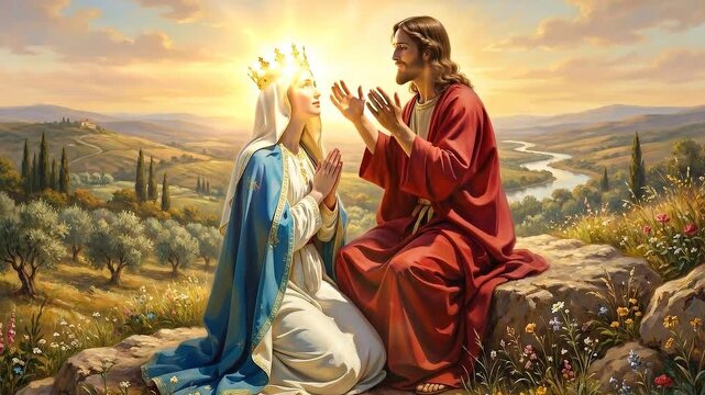 The Coronation of the Virgin Mary by Jesus Christ in Heaven.
