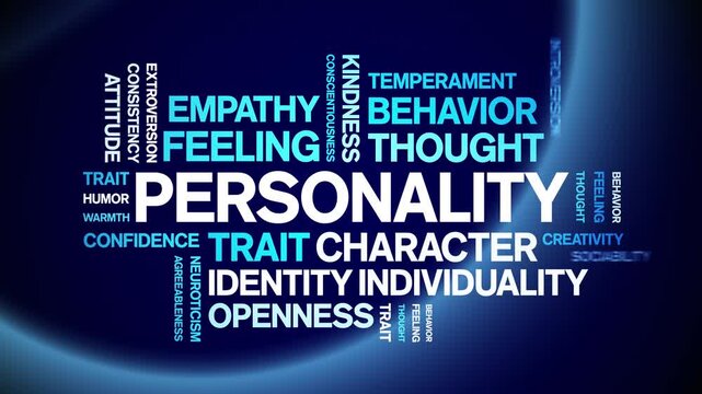 Personality animated word cloud-text design animation tag kinetic typography seamless loop.
