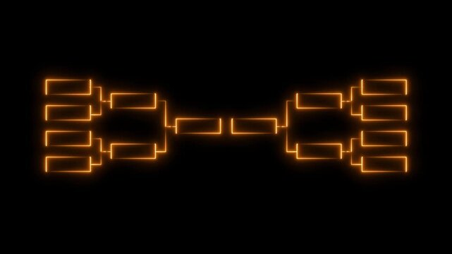 Glowing orange flowchart diagram with rectangular blocks on black background for business process workflow and technology concept
