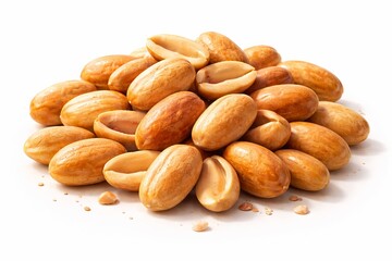 Obraz premium A clean 3D close-up illustration of roasted peanuts piled together. With strong depth with layered nuts, lightly textured roasted surfaces, warm golden-brown tones, subtle highlights, soft shadows