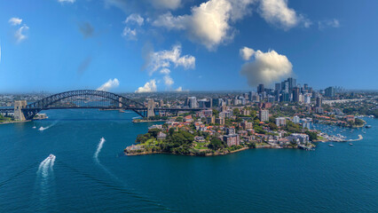 Obraz premium 5 February 2026 Aerial View of Sydney Harbour Circular Quay cruise Liner on a nice Summer day beautiful Sky in Sydney NSW Australia