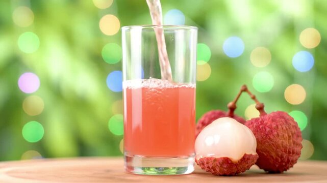 Lychee Juice Being Poured into Glass.