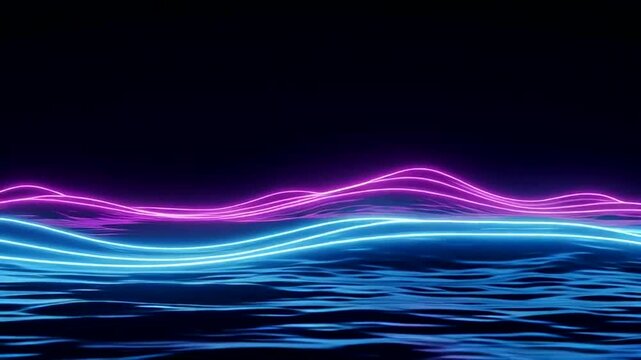 Neon Waves Animation with Pink Blue Lights.